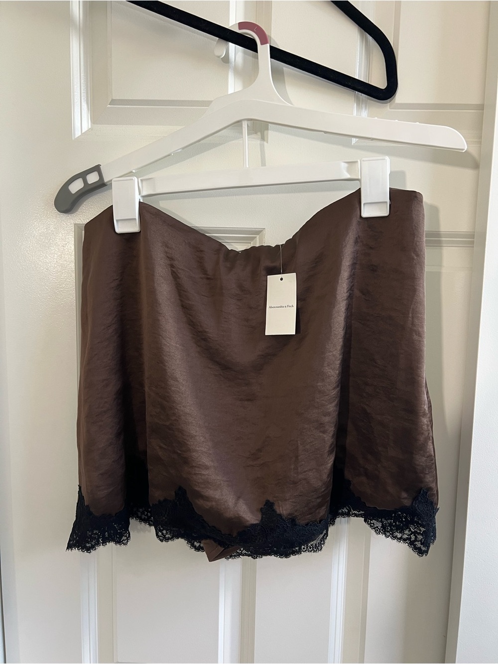 Abercrombie & Fitch Brown Lace-Trim Satin Mini Skirt